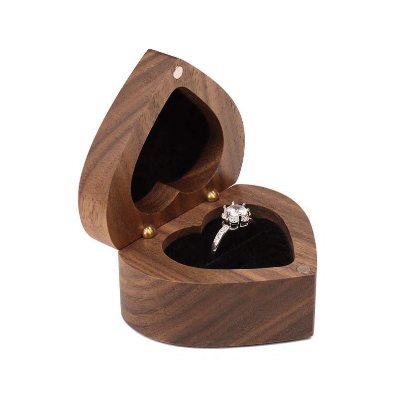 Wislist Engagement Proposal Ring Box Slim Wooden Heart Shaped Ring Case Bearer Box Holder for Wedding Ceremony, Commemoration Day, Birthday Gift, Jewelry Store, Collection & Display - Image 5